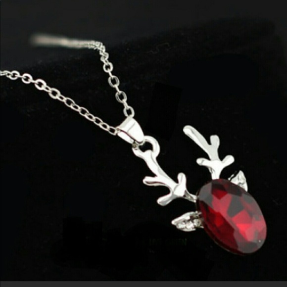 🎄 Austrian Crystal Necklace - Reindeer - Red - Picture 2 of 15